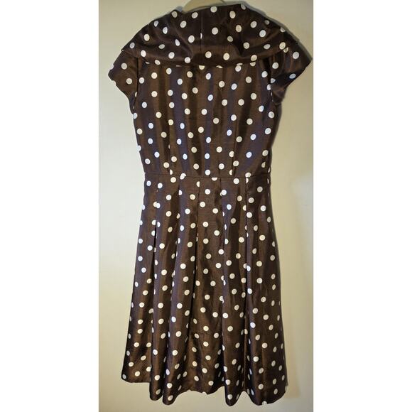 Dressbarn Brown & White Polka Dot Knee Length Dress Size 6 Short Sleeve Side Zip - Picture 8 of 9